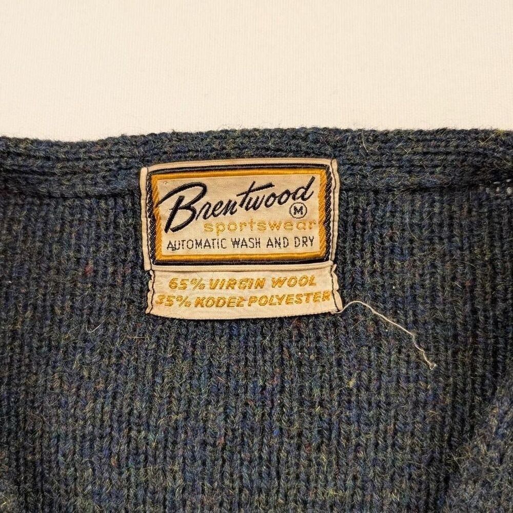 Vintage 60s Brentwood Blue Grey Button Up Wool Cardigan Size Medium Kurt Cobain - Picture 4 of 7